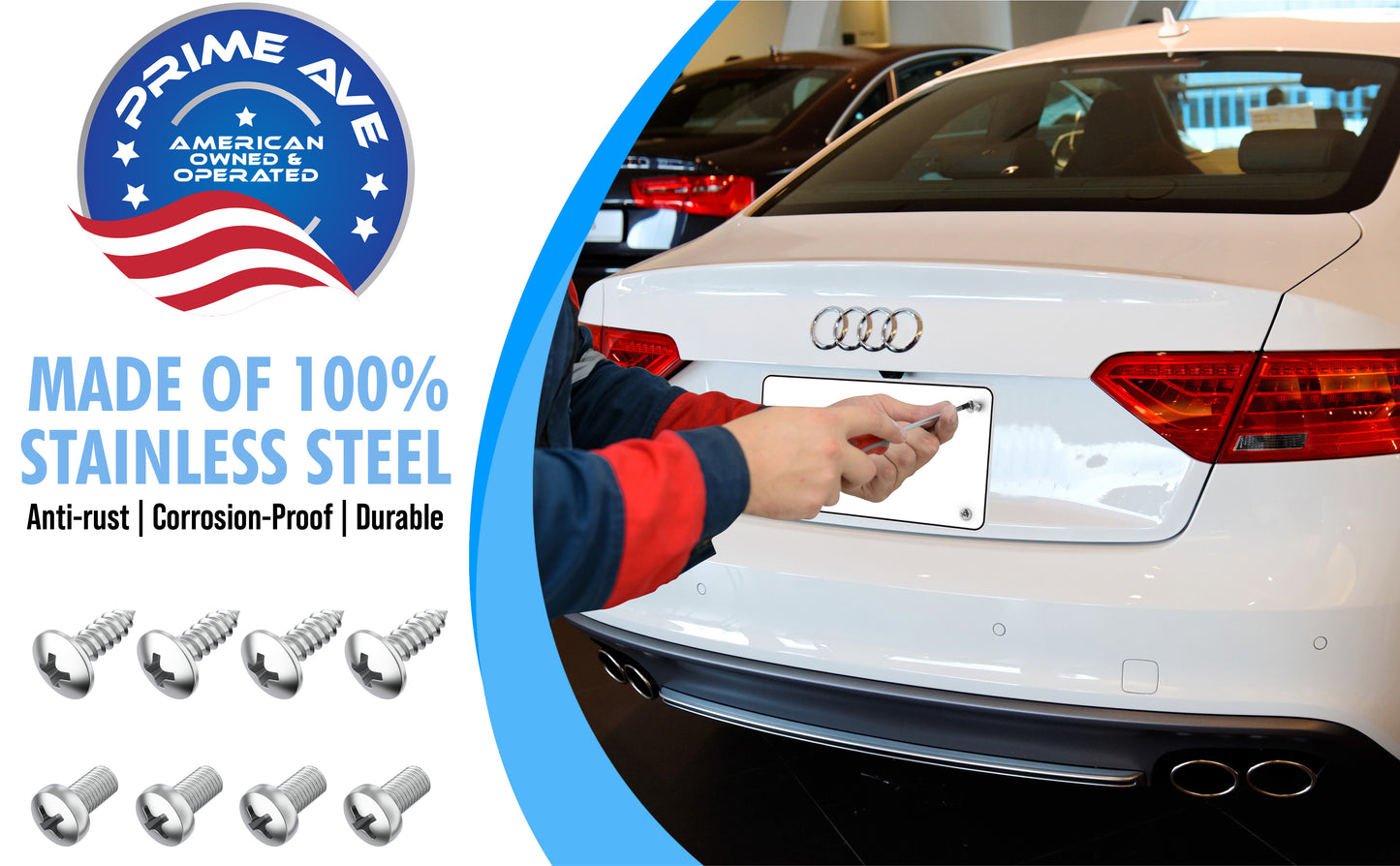 Prime Ave Stainless Steel License Plate Screws Compatible with Audi A3 A4 A5 A6 A7 A8 S3 S4 S5 S6 S7 S8 RS3 RS4 RS5 RS6 RS7 Q3 Q4 Q5 Q7 Q8 SQ5 SQ7 SQ8 RS Q8 TT TTS TT RS R8 E-tron (Standard Length)