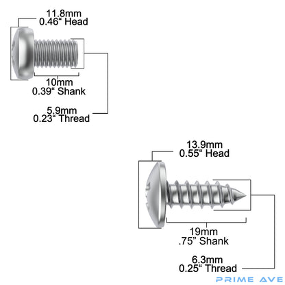 Prime Ave Stainless Steel License Plate Screws Compatible with Audi A3 A4 A5 A6 A7 A8 S3 S4 S5 S6 S7 S8 RS3 RS4 RS5 RS6 RS7 Q3 Q4 Q5 Q7 Q8 SQ5 SQ7 SQ8 RS Q8 TT TTS TT RS R8 E-tron (Standard Length)