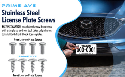 Prime Ave Stainless Steel License Plate Screws Compatible/Replacement for Mazda