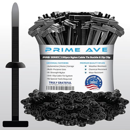 Prime Ave 150 Sets -Nylon Cable Tie Buckle & Zip-Clip Pro Series -Universal T-Style Zip Ties, Automotive Push Rivets Trim Fasteners for Bumper Fender Liner Door Panel Auto Body Retainer